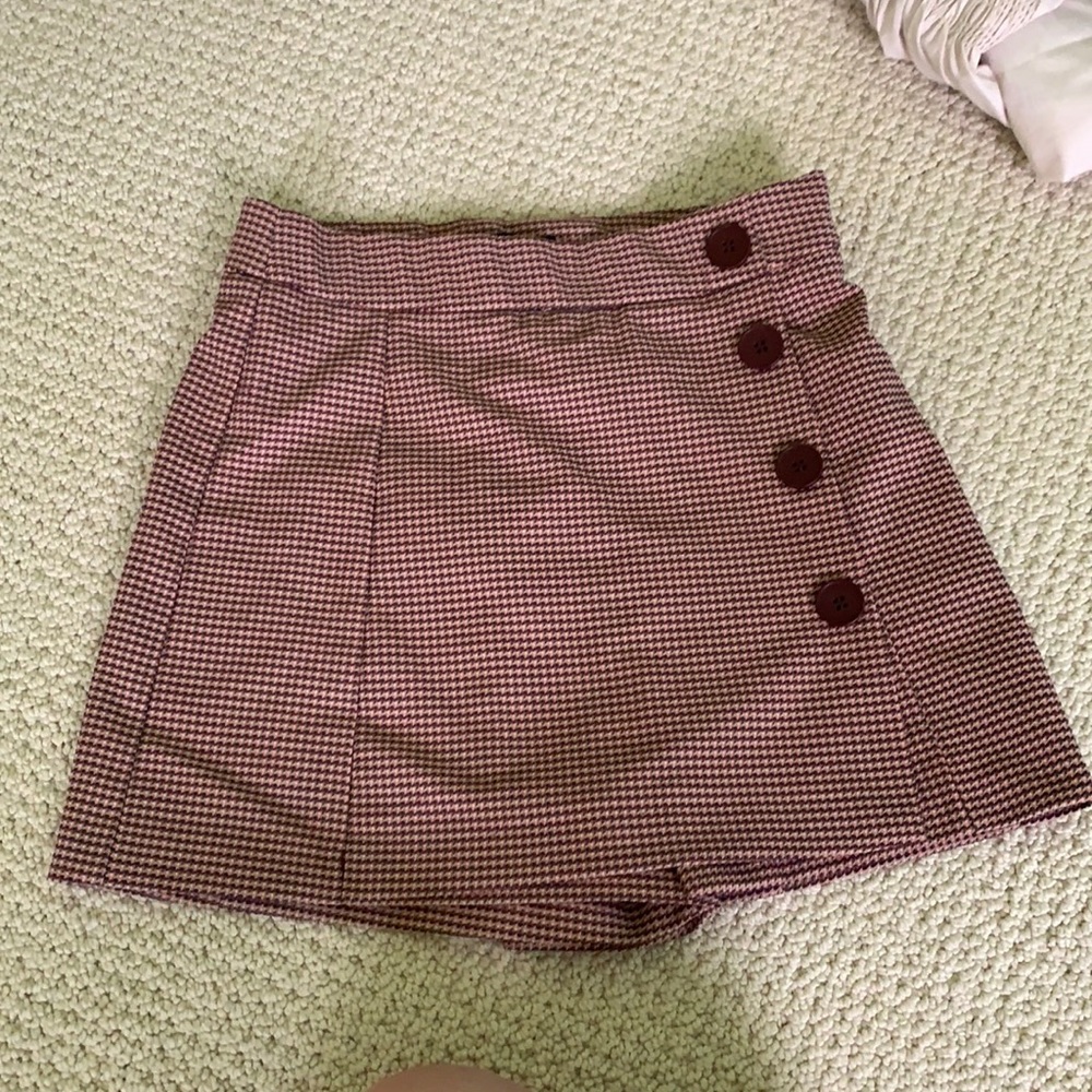 zara red plaid skort with button on side